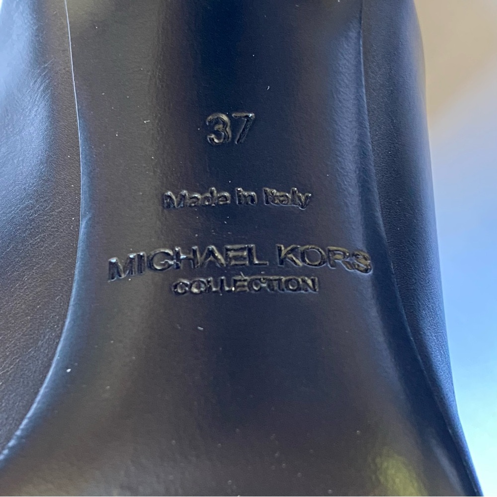 MICHAEL KORS COLLECTION BLACK LEATHER TINA RUNWAY SLIDE HEEL MULES - Picture 9 of 11